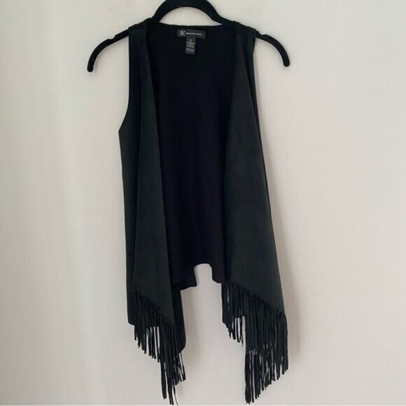 INC Women’s Open Front Fringe Black Western Vest size XS - Picture 1 of 4